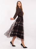 Gonna midi elegante nero-marrone a quadri
