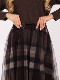 Gonna midi elegante nero-marrone a quadri