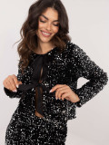 Elegante cardigan nero con paillettes e fodera