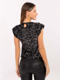 Blusa elegante nera con applicazioni e paillettes