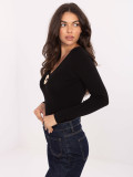Maglione nero a costine con scollo a V