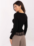 Maglione nero elegante con pizzo e bottoni