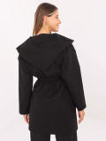 Cappotto nero da mezza stagione con cappuccio e cintura