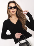 Maglione nero traforato con bottoni e scollo a V