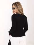 Maglione nero traforato con bottoni e scollo a V