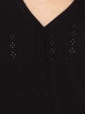 Maglione nero traforato con bottoni e scollo a V