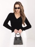 Maglione nero traforato con bottoni e scollo a V