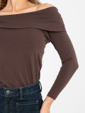 Blusa marrone con spalle scoperte e maniche 3/4