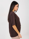 T-shirt donna marrone in cotone a manica corta