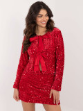 Cardigan corto elegante rosso con paillettes e fodera