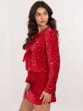 Cardigan corto elegante rosso con paillettes e fodera