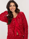 Cardigan corto elegante rosso con paillettes e fodera