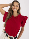 Elegante blusa rossa con volant