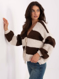 Maglione marrone a righe con laccio e maniche a sbuffo