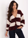 Maglione bordeaux a righe con laccetto e maniche a sbuffo