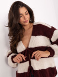 Maglione bordeaux a righe con laccetto e maniche a sbuffo