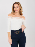 Blusa elegante con pizzo e scollo a spalle scoperte, ecru