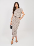 Gonna midi beige a righe con tasche