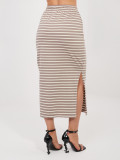 Gonna midi beige a righe con tasche