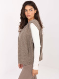 Gilet beige in maglia con tasche
