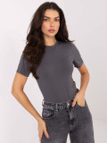 Blusa grafite a maniche corte con scollo rotondo