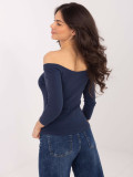 Blusa blu in cotone con spalle scoperte