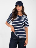 T-shirt donna a righe con maniche corte, blu navy