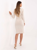 Elegante abito midi beige a tubino con maniche lunghe