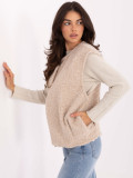 Gilet beige in maglia con tasche