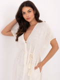 Abito estivo oversize beige con cintura e tasche