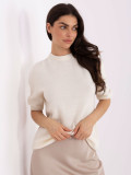 Maglione beige a maniche corte in baby alpaca