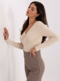 Elegante maglione beige con scollo a V