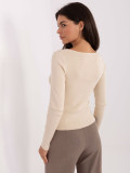 Elegante maglione beige con scollo a V