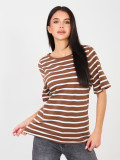 T-shirt beige a righe con maniche corte