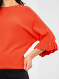 Elegante maglione corallo con volant e maniche 3/4
