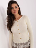 Elegante maglione beige con pizzo e bottoni