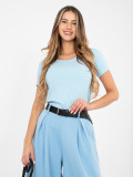 Blusa azzurro chiaro a costine con maniche corte