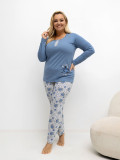 Plava ženska pidžama s cvjetnim uzorkom i dugim rukavima