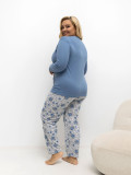 Plava ženska pidžama s cvjetnim uzorkom i dugim rukavima