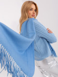 Sciarpa blu lavorata a maglia con frange