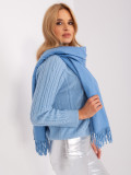 Sciarpa blu lavorata a maglia con frange