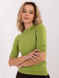 Maglione verde oliva con collo alto e maniche corte