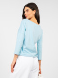 Blusa azzurro chiaro in cotone con maniche 3/4 e laccetto