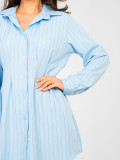 Abito chemisier mini a righe con colletto, azzurro
