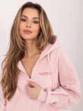 Felpa corta rosa con cappuccio e zip