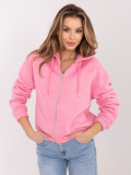Felpa corta rosa con cappuccio e zip