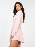 Abito camicia mini rosa a righe con bottoni