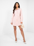 Abito camicia mini rosa a righe con bottoni