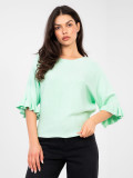 Elegante maglione menta con volant e maniche 3/4