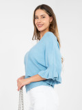 Elegante maglione blu con volant e maniche 3/4
